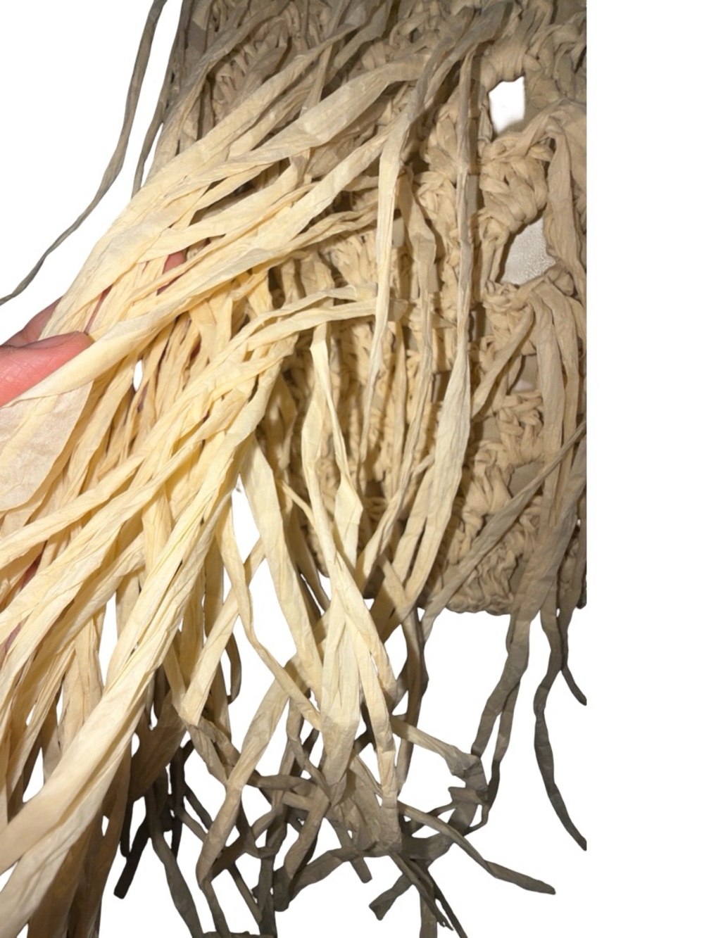 Natural Straw Fringe Tote with Black Handle - Picture 7 of 16